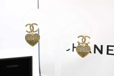 CH - CC Resin Crystals Gold Tone Heart Drop Earrings