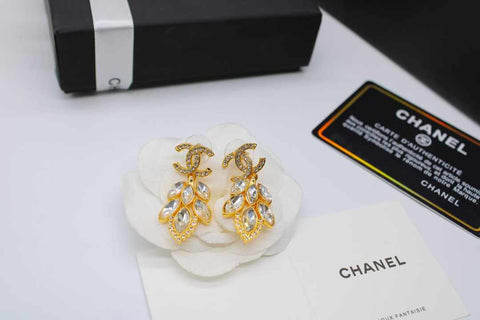 CH - CC Gold Crystal Leaf Earrings