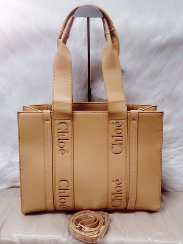 CHL Tan Calfskin Woody Leather Tote Bag