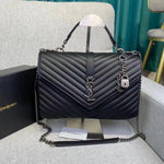 𝐒𝐍𝐓 𝐋𝐀𝐑𝐍𝐓 Saint Paris Black Matelasse Leather Large College Cassandre Flap Bag