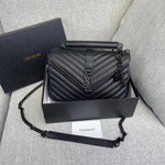 𝐒𝐍𝐓 𝐋𝐀𝐑𝐍𝐓 Saint Paris Black Matelasse Leather Large College Cassandre Flap Bag