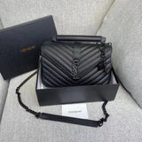 𝐒𝐍𝐓 𝐋𝐀𝐑𝐍𝐓 Black Matelassé Leather Large College Top Handle Bag
