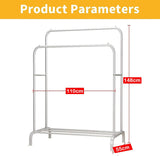 Metal Multipurpose Garment Rack Heavy Duty Cloth Rail with 2 Bottom Shelf Coat Jacket Hanging Hanger Shoe Stand ''WHITE & BLACK