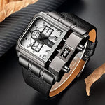 Men Wristwatch Wide Dial Leather Strap - Saadstore