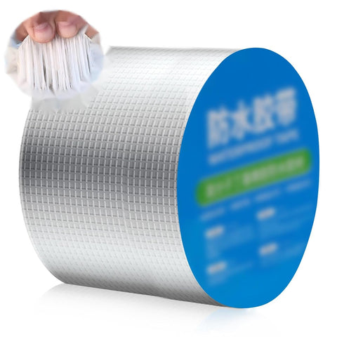 Aluminum Foil Butyl Tape Professional Super Waterproof Tape Kitchen and Bathroom House Roof Tape High Temperature Aluminium Tape Outer Wall Roof Leakage Surface Crack Repair Waterproof Tape (50 mm x 5 m)