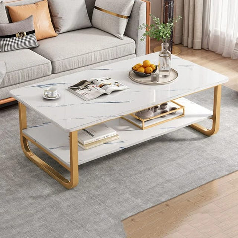 Simple Modern Coffee Table for Living Room - Light Luxury and Creative Square Design in Marble White (SIZE 100*60*42)
