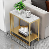 Modern Marble Slim Side Table with Storage Shelf – Stylish End Tables for Living Room and Space-Saving Sofa Tables (Size:65 * 28 * 55cm,)