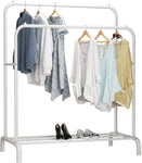 Metal Multipurpose Garment Rack Heavy Duty Cloth Rail with 2 Bottom Shelf Coat Jacket Hanging Hanger Shoe Stand ''WHITE & BLACK