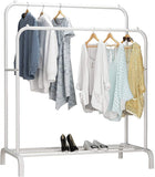 Metal Multipurpose Garment Rack Heavy Duty Cloth Rail with 2 Bottom Shelf Coat Jacket Hanging Hanger Shoe Stand ''WHITE & BLACK