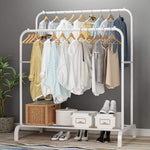 Metal Multipurpose Garment Rack Heavy Duty Cloth Rail with 2 Bottom Shelf Coat Jacket Hanging Hanger Shoe Stand ''WHITE & BLACK
