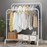 Metal Multipurpose Garment Rack Heavy Duty Cloth Rail with 2 Bottom Shelf Coat Jacket Hanging Hanger Shoe Stand ''WHITE & BLACK