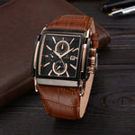 Leather Strap Rectangular Dial Men Waterproof Watches - Saadstore