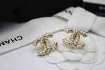 CH Pale Gold Tone Crystal CC Stud Earrings
