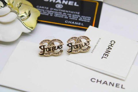 CH Crystal CC Forever Logo Earrings Gold