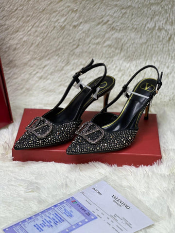 V Buckle Crystal Heels For Women