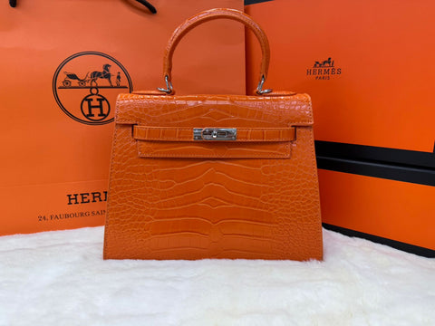 H Crocodile Leather Bag 25cm