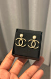 CH CC Dangling Faux Pearl Earrings