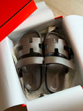 H Sandals In Plain Leather