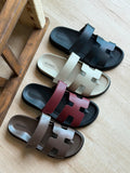 H Sandals In Plain Leather