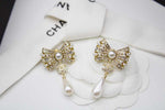 CH - CC Faux Pearl Gold Tone Metal Brooch Earrings