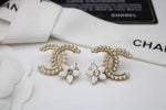 CH Pale Gold Tone Crystal CC Stud Earrings