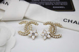 CH Pale Gold Tone Crystal CC Stud Earrings