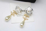 CH - CC Faux Pearl Gold Tone Metal Brooch Earrings