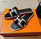 H Calfskin Canvas Oran Sandals