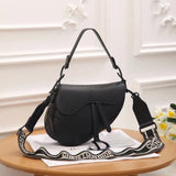 CD Calfskin Leather Saddle Bag With Strap 25cm