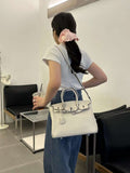 𝐇 Shiny Crocodile Leather Palladium Hardware Bag 25cm