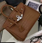 𝐇 Shiny Crocodile Leather Palladium Hardware Bag 25cm