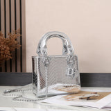 Lady Dior Python Silver Diamond Hardware Mini Chain Bag 17cm