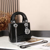 Lady Dior Python Silver Diamond Hardware Mini Chain Bag 17cm