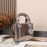 Lady Dior Python Silver Diamond Hardware Mini Chain Bag 17cm