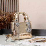 Lady Dior Python Silver Diamond Hardware Mini Chain Bag 17cm