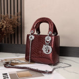 Lady Dior Python Silver Diamond Hardware Mini Chain Bag 17cm