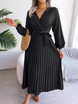 Women's Maxi Dress Long Sleeve Pleated Dress - Saadstore