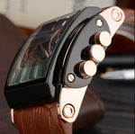 Leather Strap Rectangular Dial Men Waterproof Watches - Saadstore