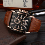 Leather Strap Rectangular Dial Men Waterproof Watches - Saadstore