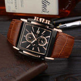 Leather Strap Rectangular Dial Men Waterproof Watches - Saadstore