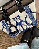 H Steeple Bag In Canvas & Calfskin Leather - Saadstore