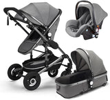3 - in - 1 Baby Stroller with Carrycot, Car Seat & Reclining, Lightweight Travel Stroller, Foldable Baby Stroller, baby stroller 0 - 3 years - Saadstore