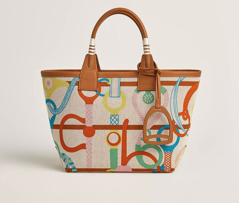 H Steeple Bag In Canvas & Calfskin Leather - Saadstore