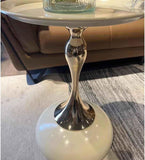 Open Circle Center Table Elegant Bedside Table White Carbon Steel Coffee Table Modern Black Nightstand Easy Assembly(COLOR, Black, white) - Saadstore