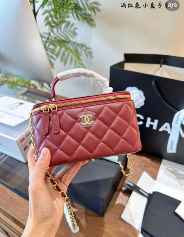 CH Leather CC Vanity Case Bag With Handle & Mirror - Saadstore