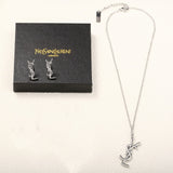 YSL Logo Vintage Yves Pendant Necklace Set - Saadstore
