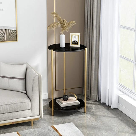 2 - Tier Coffee End Table with Gold Steel Frame - Saadstore