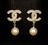 CH - CC Crystal Faux Pearl Drop Earrings - Saadstore