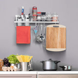 Multifunctional Wall Mount Aluminium Hanging Utensil Display Rack Shelf Organizer for Ladles Spoons Pans Spices Cutlery Cookware with Knife and Hand Towel Holder - Saadstore