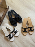 CH CC Logo Lambskin Leather Semi Heels - Saadstore